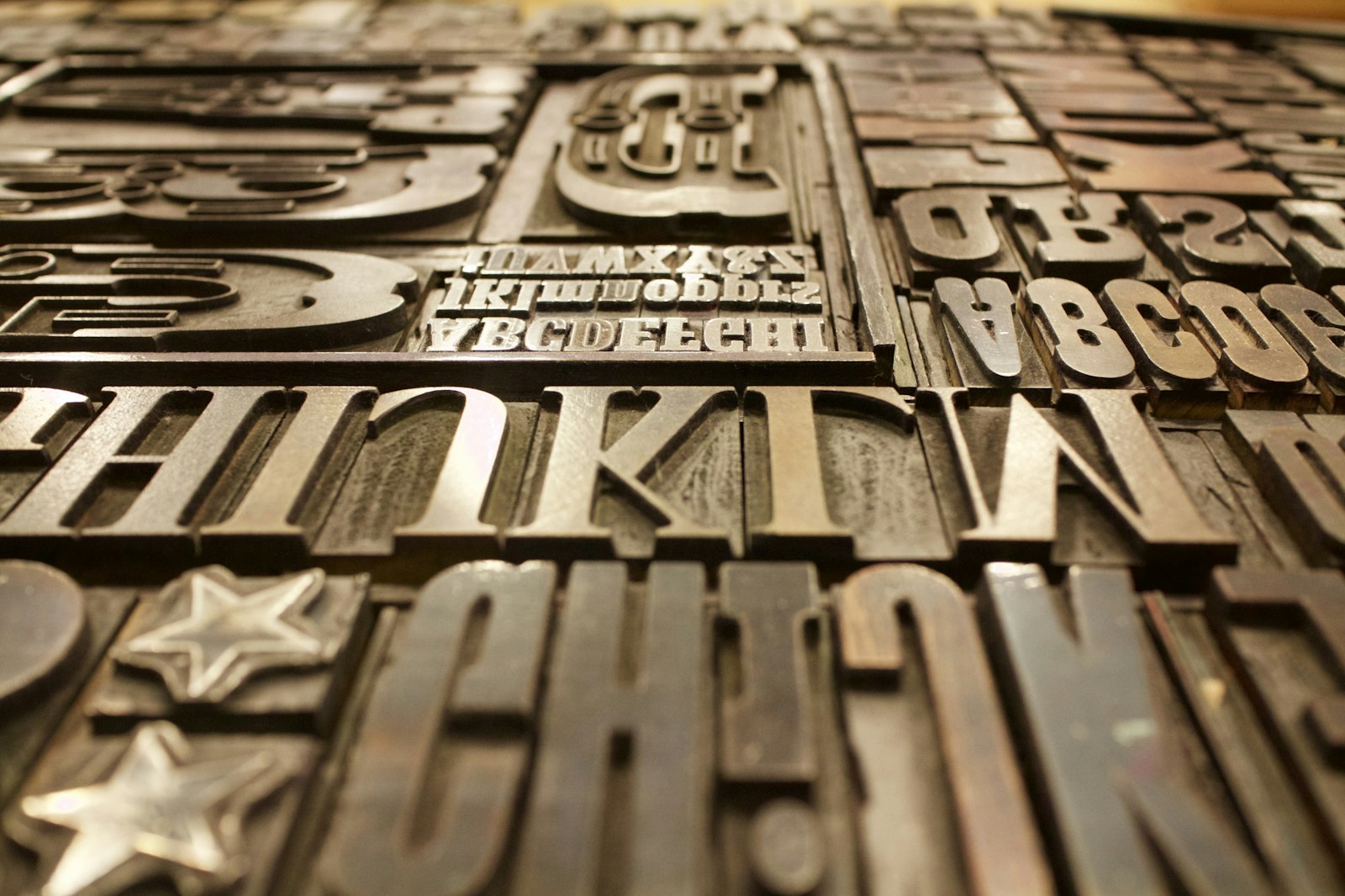Close-up of assorted letterpress type letters